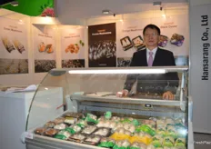 Mr Jonghae Kim of Hansarang Co., Ltd is showing a variety of mushrooms at his stand. The company has its own mushroom farm in South Korea, they mainly deal with King oyster mushroom and Enoki mushroom.